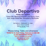Club Deportivo Prime Rib Dinner February 21, 2026
