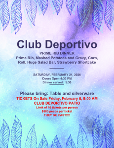 Club Deportivo Prime Rib Dinner February 21, 2026