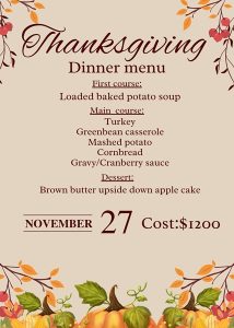 Casa Manolo Thanksgiving menu 2025