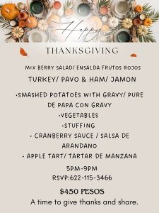 Colibri Thanksgiving menu 2025