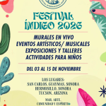 Festival Índigo 2026 poster promoting live murals, art exhibitions, music, workshops and children's activities, November 3–15 in San Carlos, Guaymas and other locations.