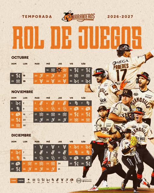 Hermosillo Naranjeros 2026 to 2027 games