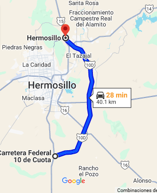 Hermosillo bypass road map to San Carlos Sonora