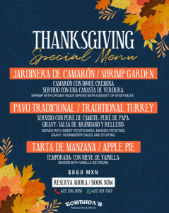 Tortuga Restaurant Thanksgiving menu 2025