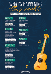 Tortugas Restaurant daily food specials and entertainment January 2026