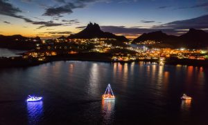 San Carlos lighted boat parade passing Posada Beach, December 2024